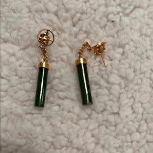 Elegant Green and Gold Drop pierced Earrings